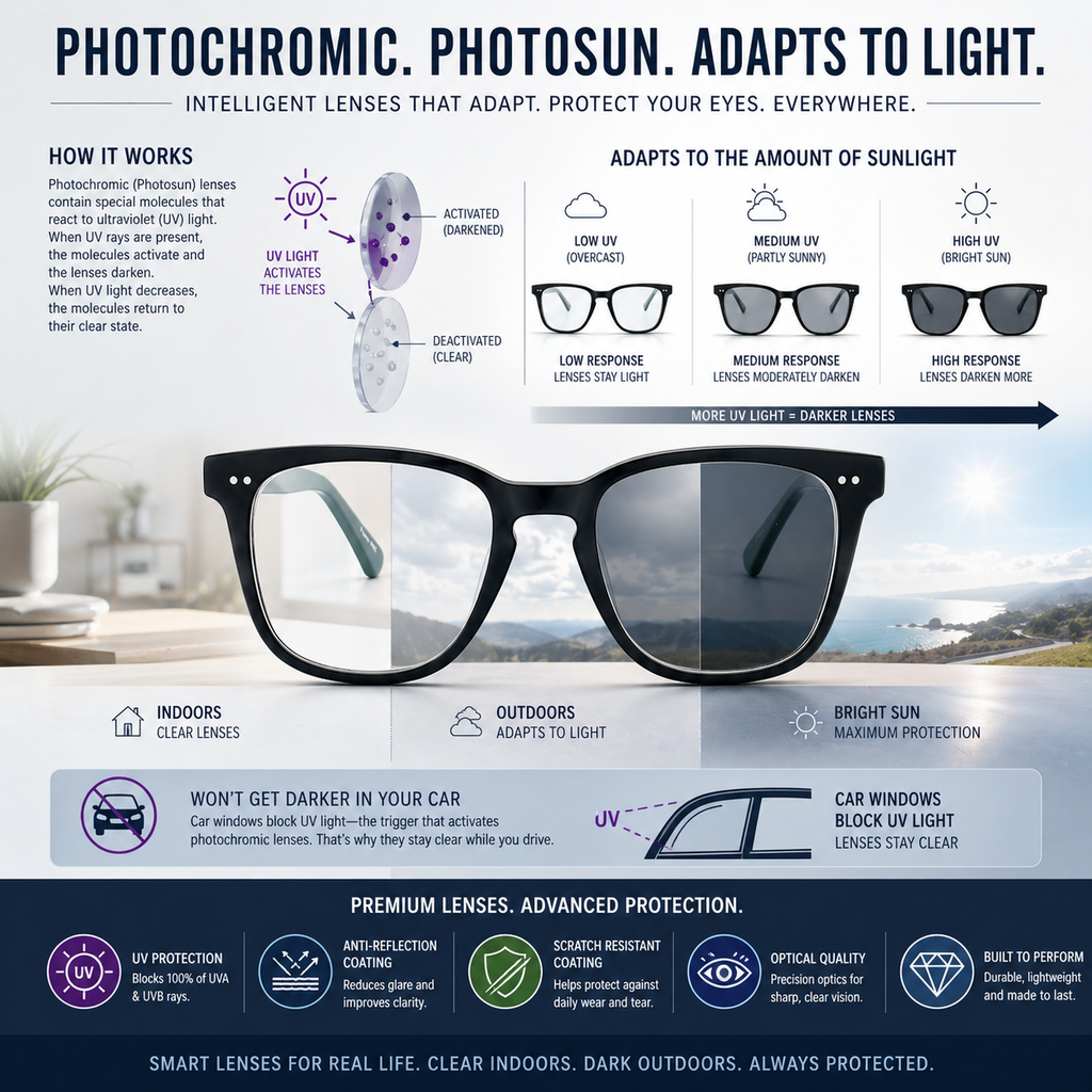 Women’s Oversized Blue Light Glasses with Photochromic Light-Adaptive Lenses, Anti-Reflective Optical Frame | Style 8048
